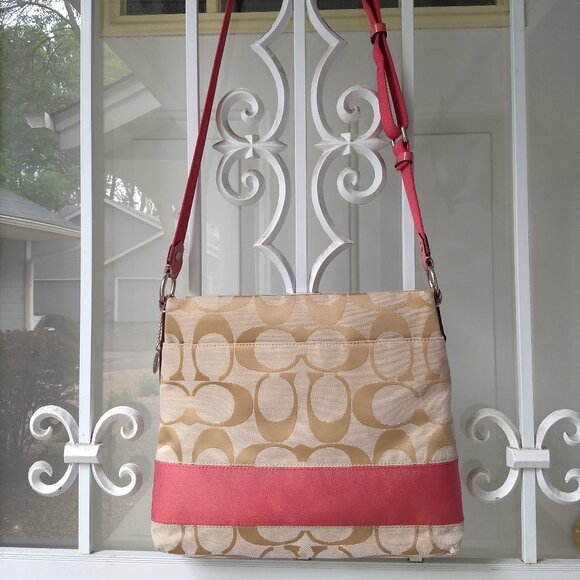 Coach Tan and Red Crossbody Bag. - Picture 2 of 10